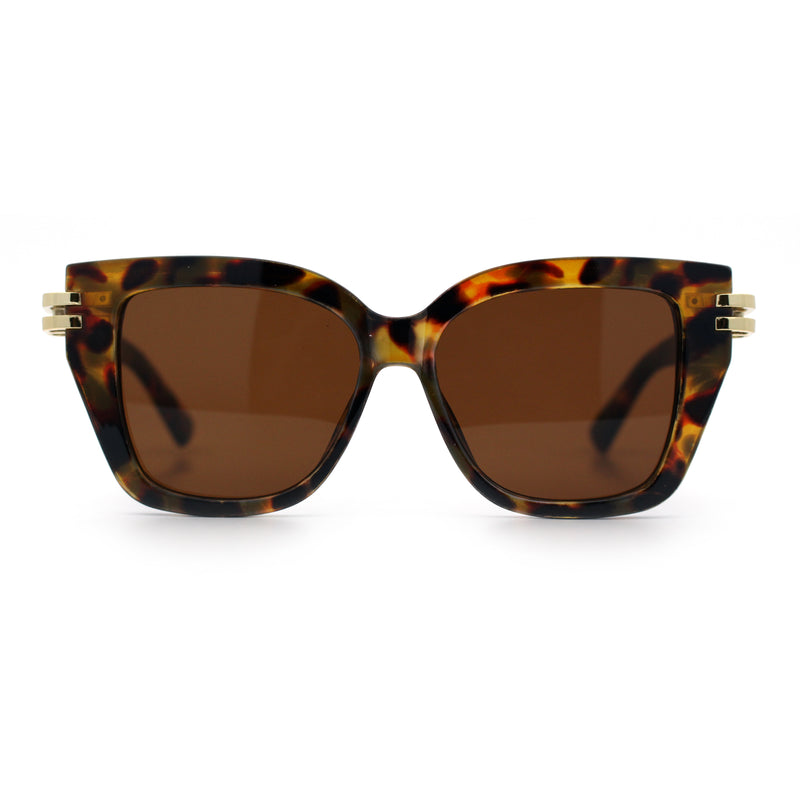Womens Retro Metal Hinge Thick Horn Rim Rectangular Fashion Sunglasses