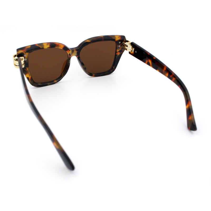 Womens Retro Metal Hinge Thick Horn Rim Rectangular Fashion Sunglasses