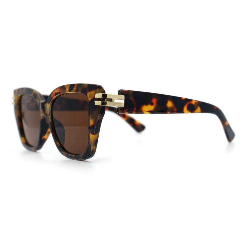 Womens Retro Metal Hinge Thick Horn Rim Rectangular Fashion Sunglasses