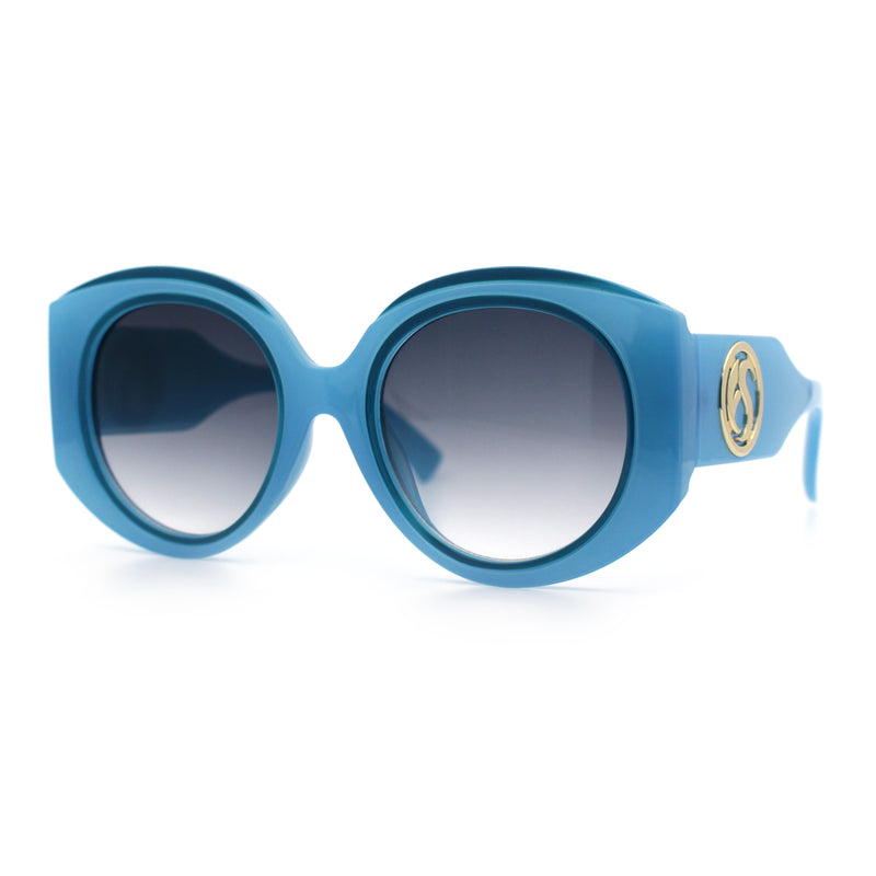 Womens Oversize Round Thick Temple Plastic Designer Fashion Diva Sunglasses