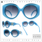 Womens Oversize Round Thick Temple Plastic Designer Fashion Diva Sunglasses