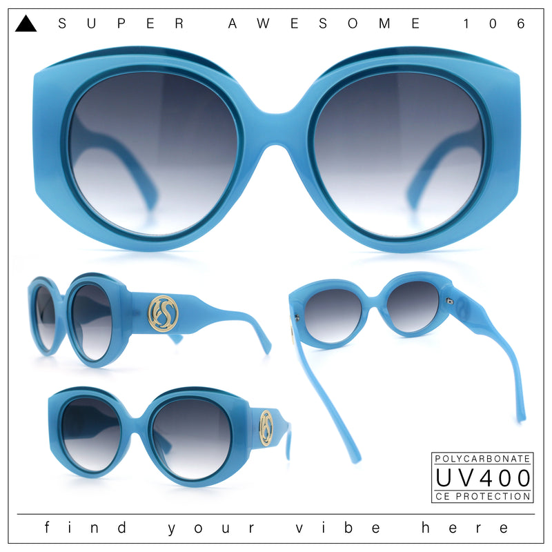 Womens Oversize Round Thick Temple Plastic Designer Fashion Diva Sunglasses