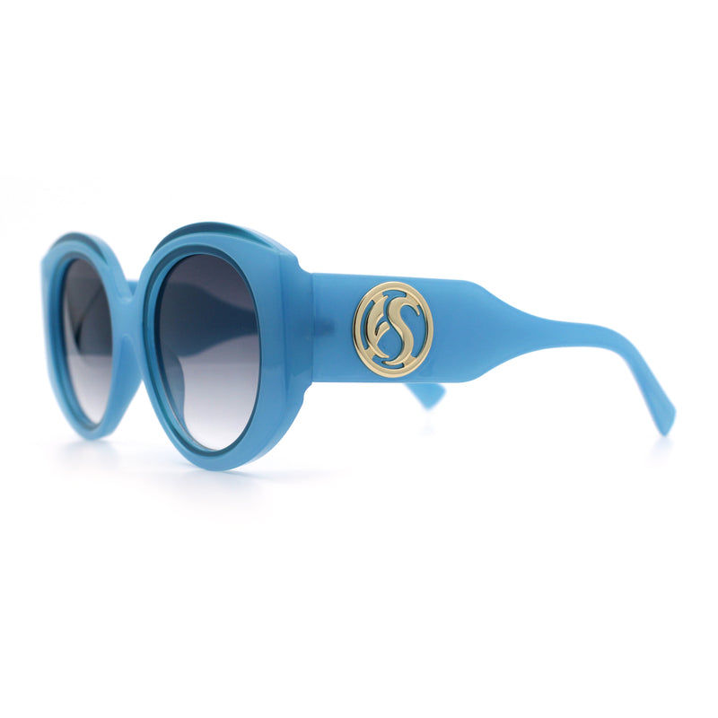 Womens Oversize Round Thick Temple Plastic Designer Fashion Diva Sunglasses