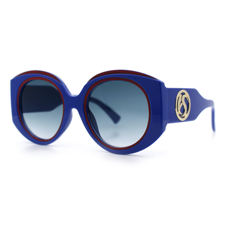 Womens Oversize Round Thick Temple Plastic Designer Fashion Diva Sunglasses