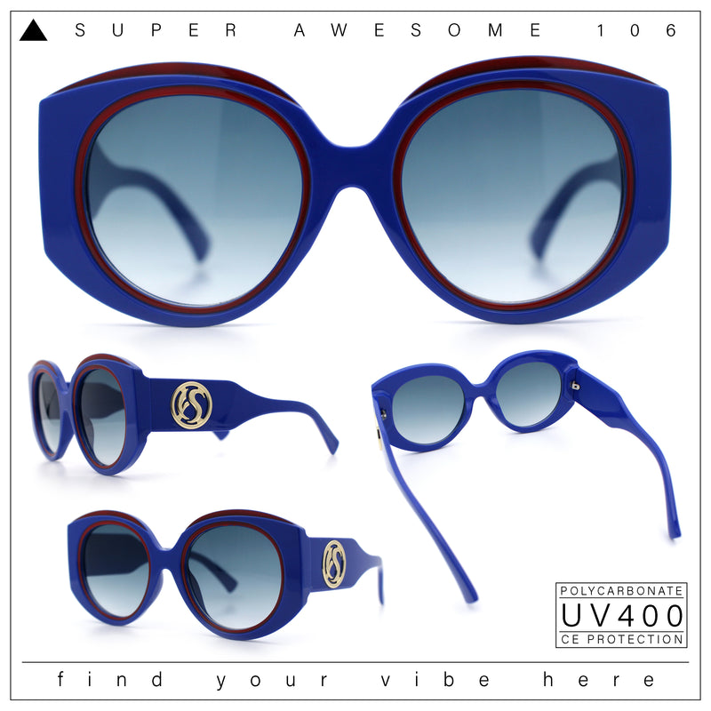 Womens Oversize Round Thick Temple Plastic Designer Fashion Diva Sunglasses