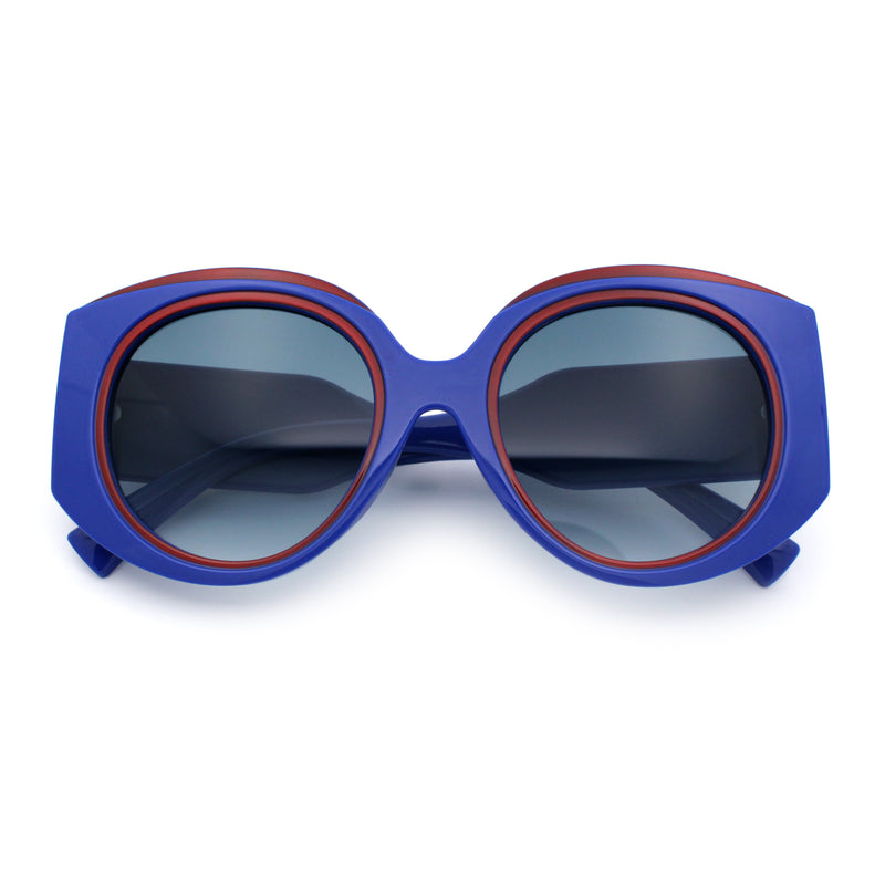 Womens Oversize Round Thick Temple Plastic Designer Fashion Diva Sunglasses
