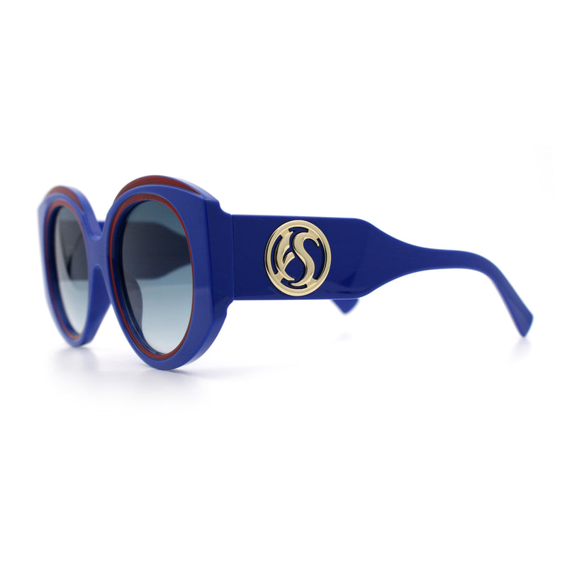 Womens Oversize Round Thick Temple Plastic Designer Fashion Diva Sunglasses