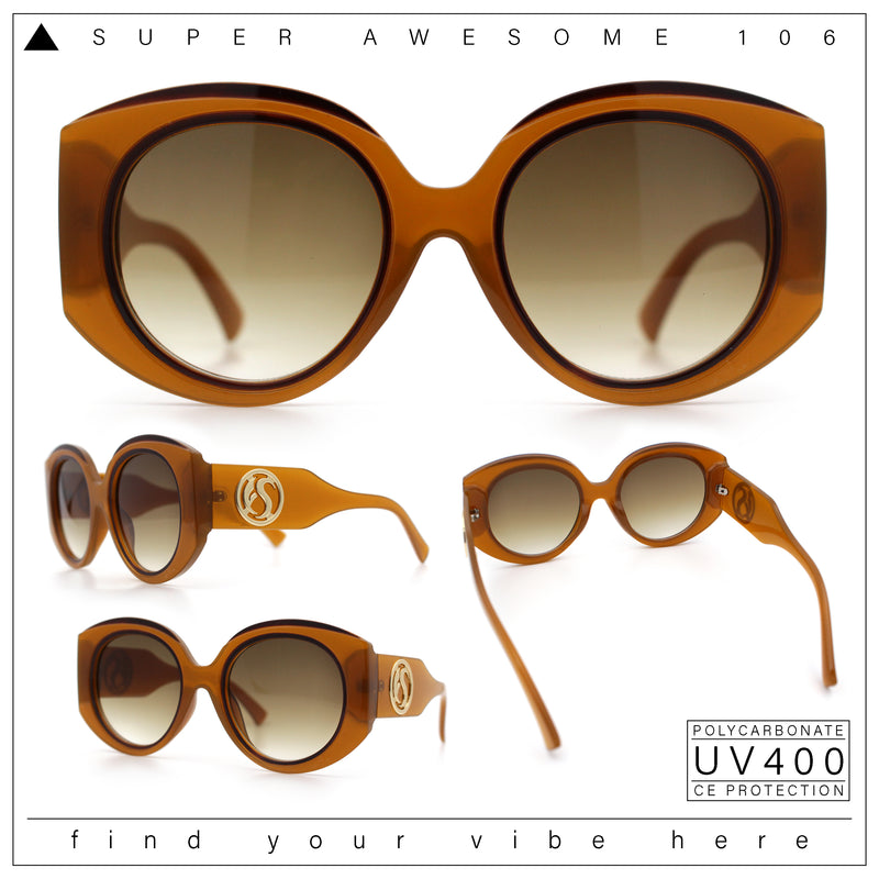Womens Oversize Round Thick Temple Plastic Designer Fashion Diva Sunglasses