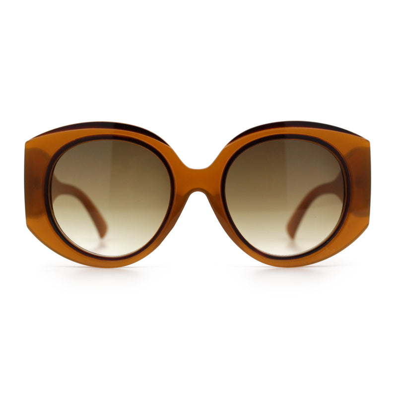 Womens Oversize Round Thick Temple Plastic Designer Fashion Diva Sunglasses