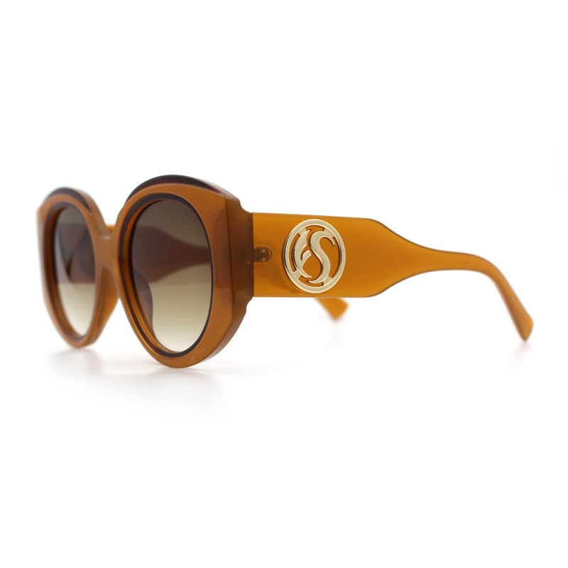 Womens Oversize Round Thick Temple Plastic Designer Fashion Diva Sunglasses