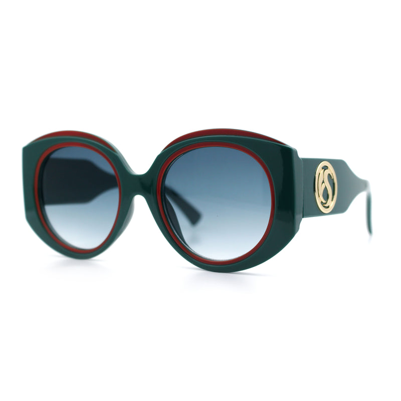 Womens Oversize Round Thick Temple Plastic Designer Fashion Diva Sunglasses