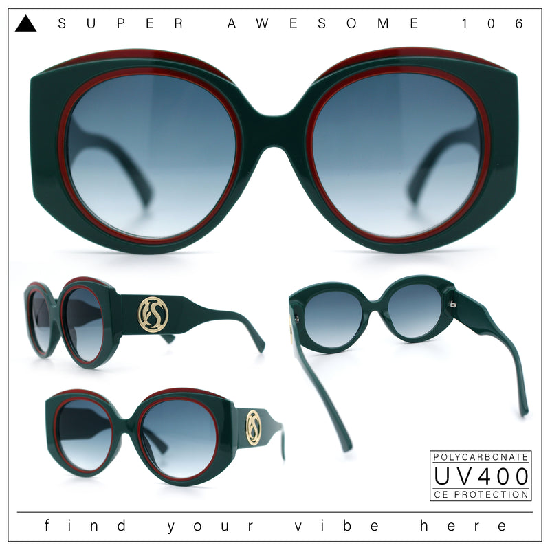 Womens Oversize Round Thick Temple Plastic Designer Fashion Diva Sunglasses