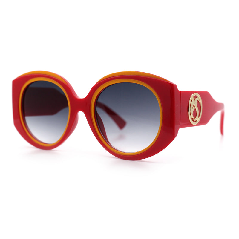 Womens Oversize Round Thick Temple Plastic Designer Fashion Diva Sunglasses