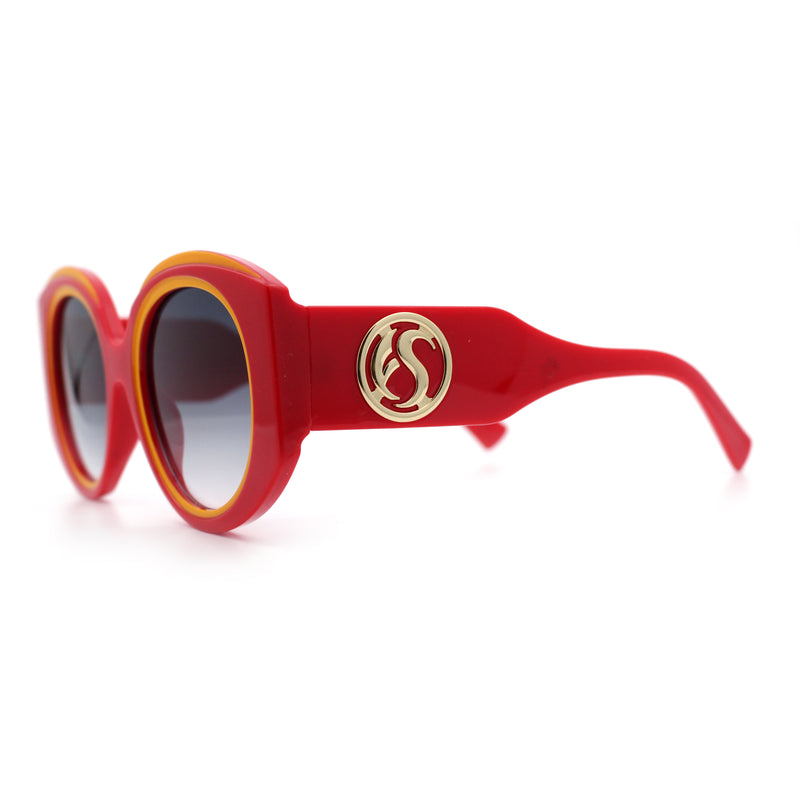 Womens Oversize Round Thick Temple Plastic Designer Fashion Diva Sunglasses