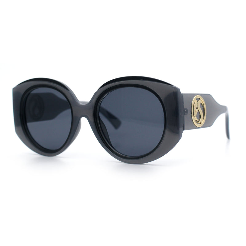 Womens Oversize Round Thick Temple Plastic Designer Fashion Diva Sunglasses