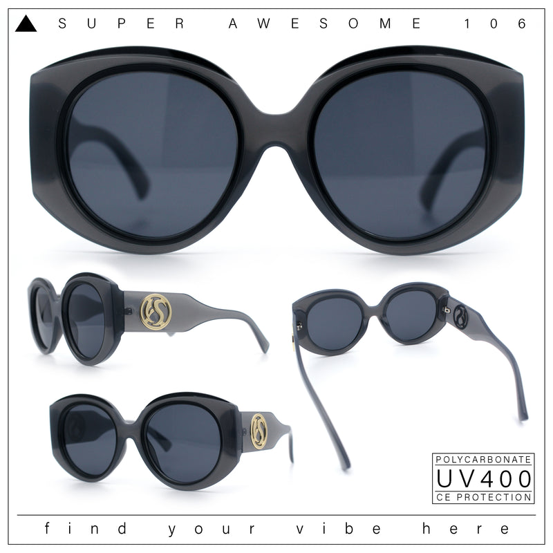 Womens Oversize Round Thick Temple Plastic Designer Fashion Diva Sunglasses