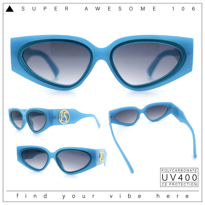 Womens Diva Narrow Triangular Thick Temple Plastic Fashion Sunglasses