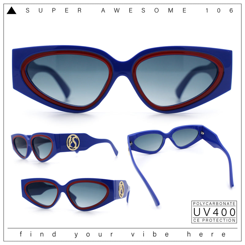 Womens Diva Narrow Triangular Thick Temple Plastic Fashion Sunglasses