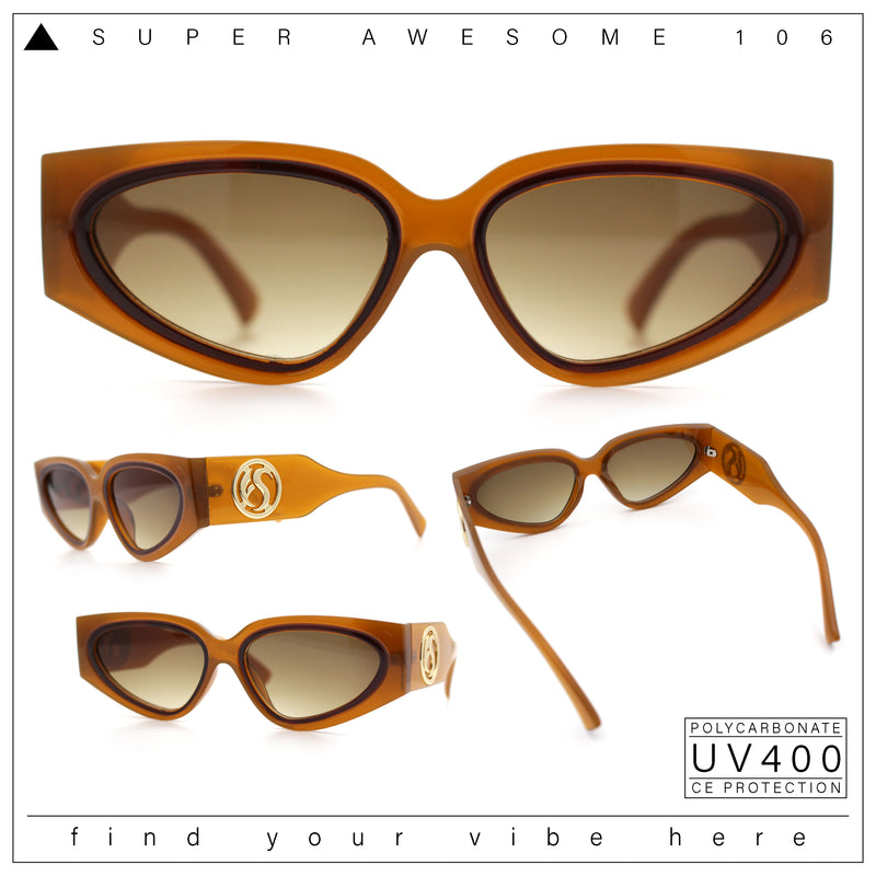 Womens Diva Narrow Triangular Thick Temple Plastic Fashion Sunglasses