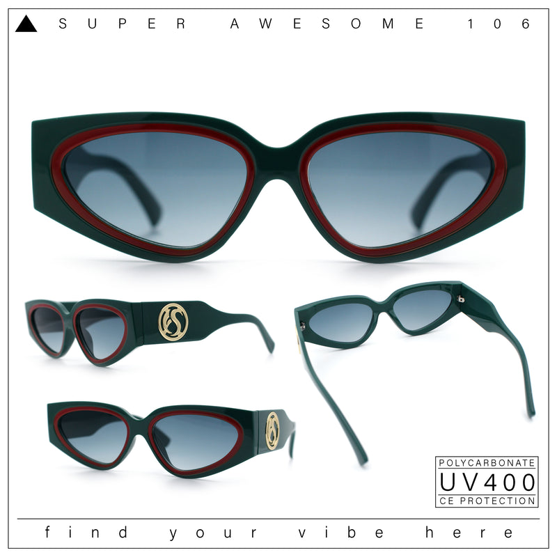 Womens Diva Narrow Triangular Thick Temple Plastic Fashion Sunglasses