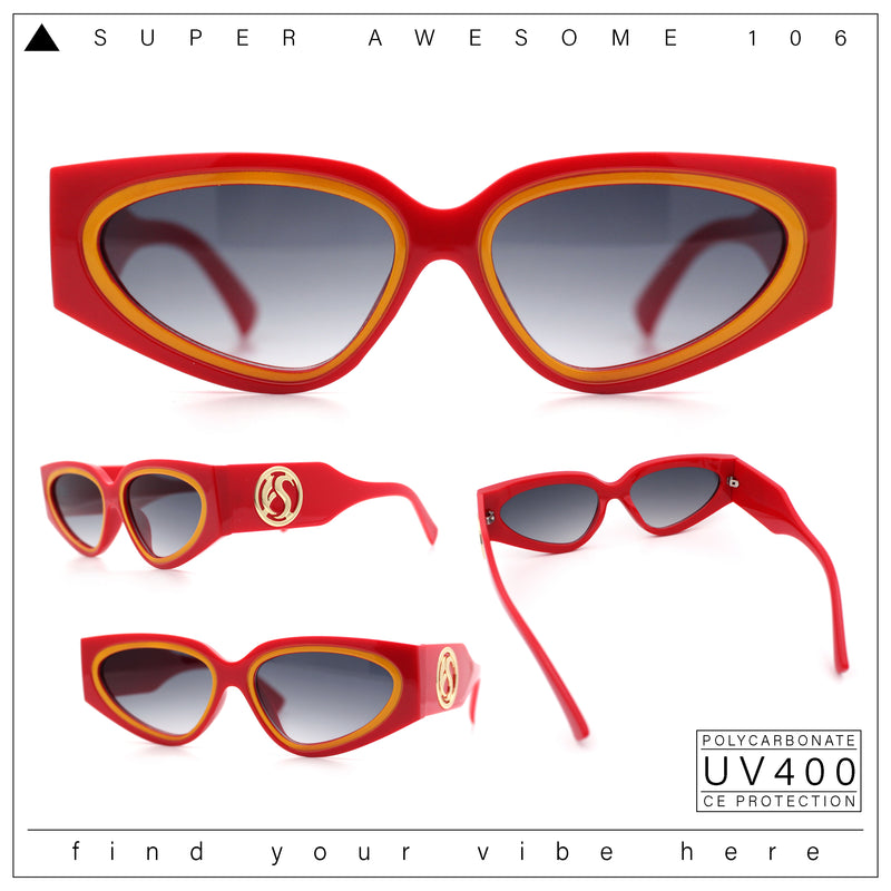 Womens Diva Narrow Triangular Thick Temple Plastic Fashion Sunglasses