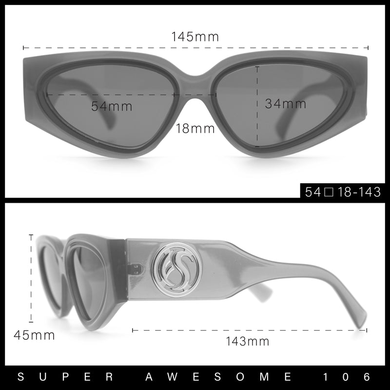 Womens Diva Narrow Triangular Thick Temple Plastic Fashion Sunglasses