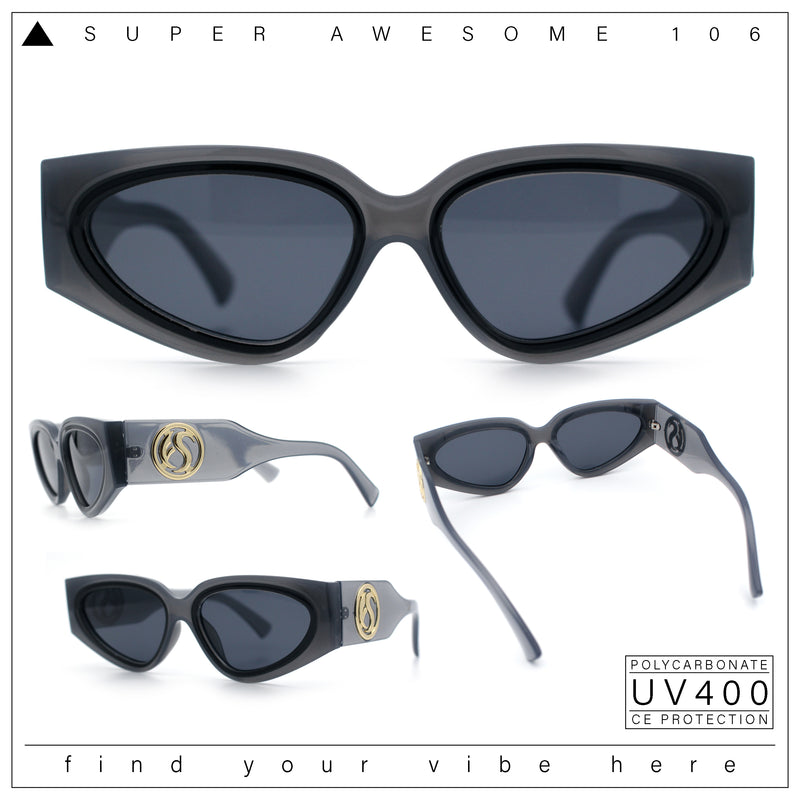 Womens Diva Narrow Triangular Thick Temple Plastic Fashion Sunglasses