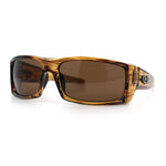 Classic Winged Skull 90s Wrap Around Sport Biker Plastic Rectangular Sunglasses