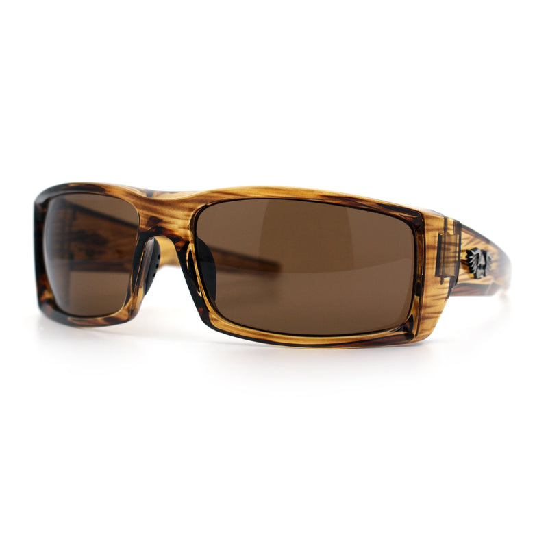 Classic Winged Skull 90s Wrap Around Sport Biker Plastic Rectangular Sunglasses