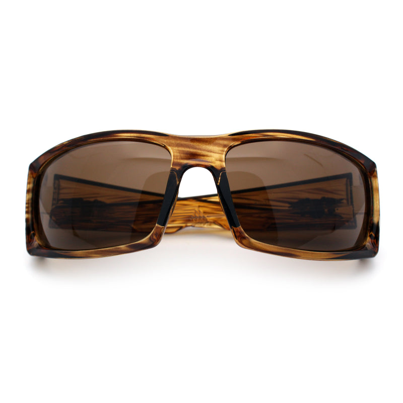 Classic Winged Skull 90s Wrap Around Sport Biker Plastic Rectangular Sunglasses