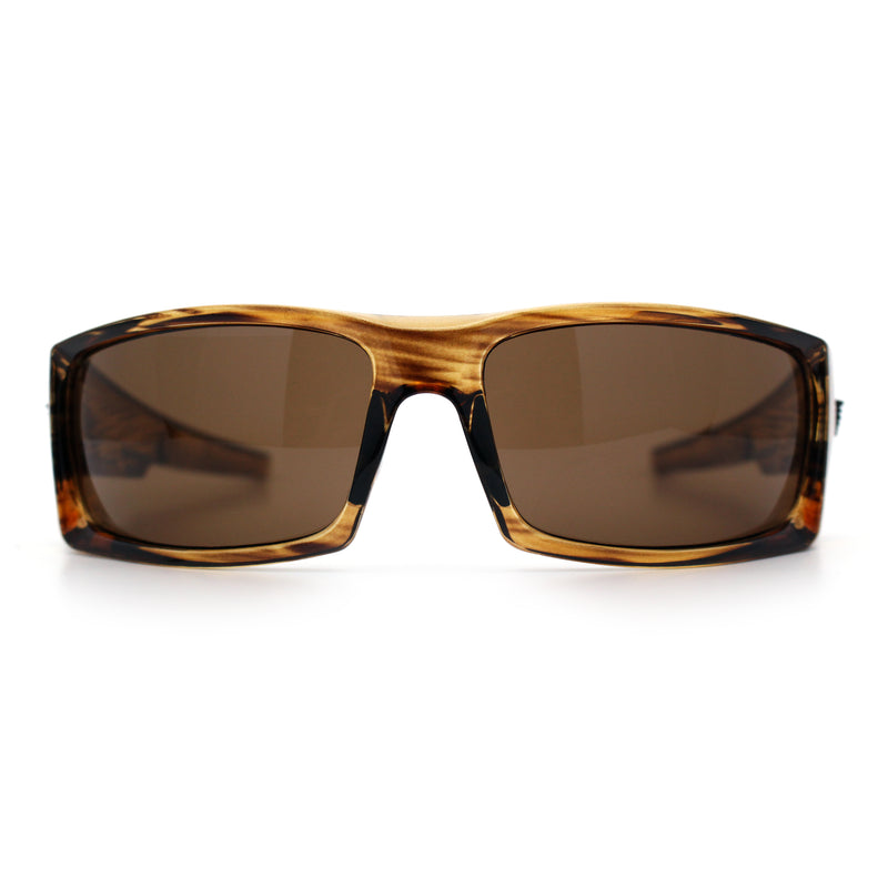 Classic Winged Skull 90s Wrap Around Sport Biker Plastic Rectangular Sunglasses
