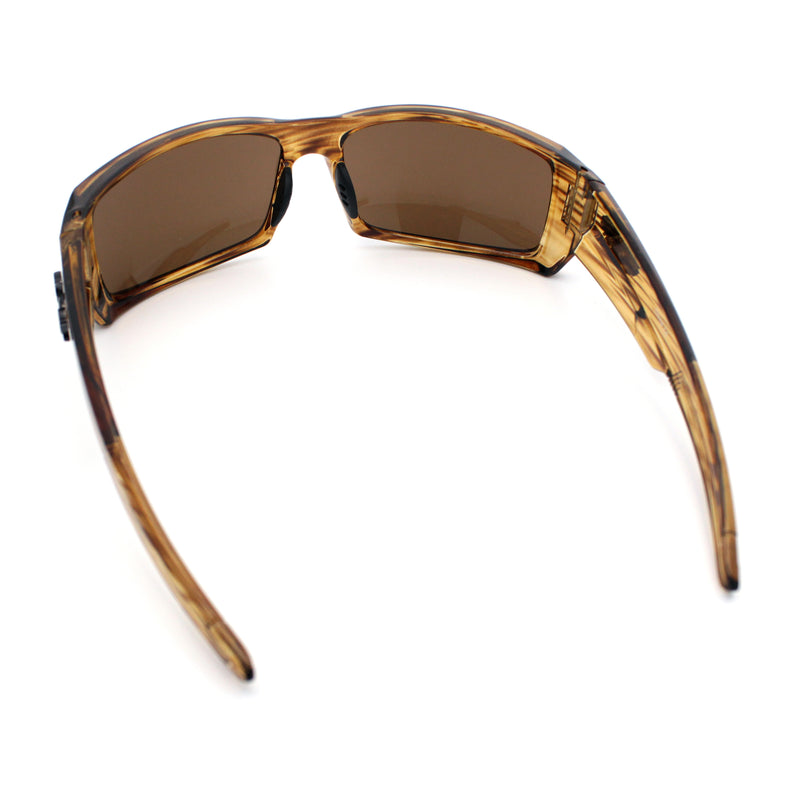 Classic Winged Skull 90s Wrap Around Sport Biker Plastic Rectangular Sunglasses