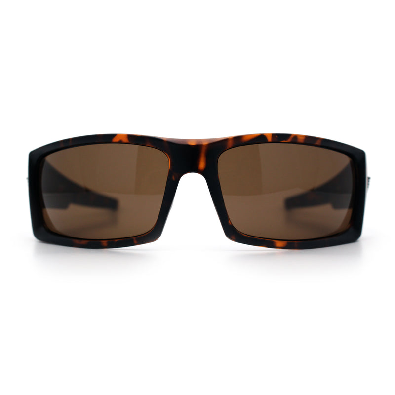 Classic Winged Skull 90s Wrap Around Sport Biker Plastic Rectangular Sunglasses
