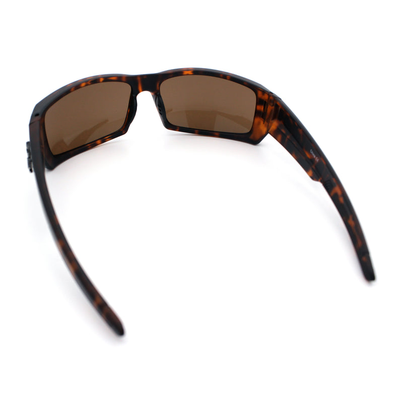 Classic Winged Skull 90s Wrap Around Sport Biker Plastic Rectangular Sunglasses
