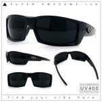 Classic Winged Skull 90s Wrap Around Sport Biker Plastic Rectangular Sunglasses