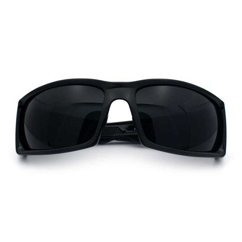 Classic Winged Skull 90s Wrap Around Sport Biker Plastic Rectangular Sunglasses