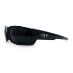 Classic Winged Skull 90s Wrap Around Sport Biker Plastic Rectangular Sunglasses