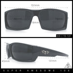 Classic Winged Skull 90s Wrap Around Sport Biker Plastic Rectangular Sunglasses
