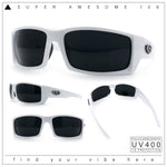 Classic Winged Skull 90s Wrap Around Sport Biker Plastic Rectangular Sunglasses