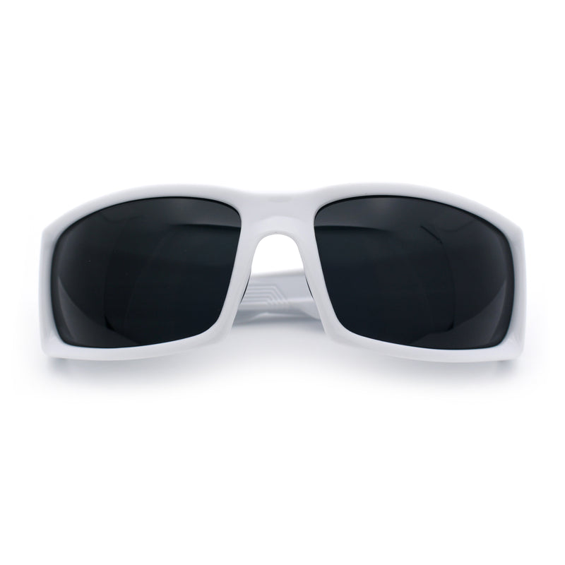Classic Winged Skull 90s Wrap Around Sport Biker Plastic Rectangular Sunglasses