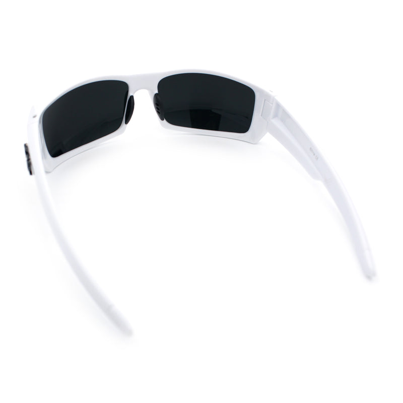 Classic Winged Skull 90s Wrap Around Sport Biker Plastic Rectangular Sunglasses