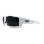 Classic Winged Skull 90s Wrap Around Sport Biker Plastic Rectangular Sunglasses