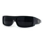 Mens Star Skull Logo 90s Rectangular Wrap Around Biker Plastic Sunglasses