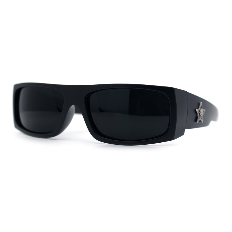 Mens Star Skull Logo 90s Rectangular Wrap Around Biker Plastic Sunglasses