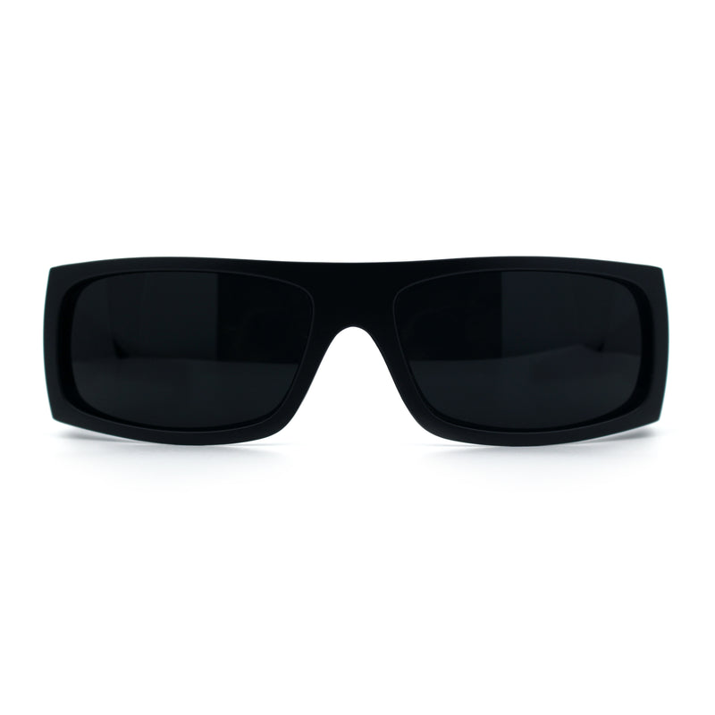 Mens Star Skull Logo 90s Rectangular Wrap Around Biker Plastic Sunglasses