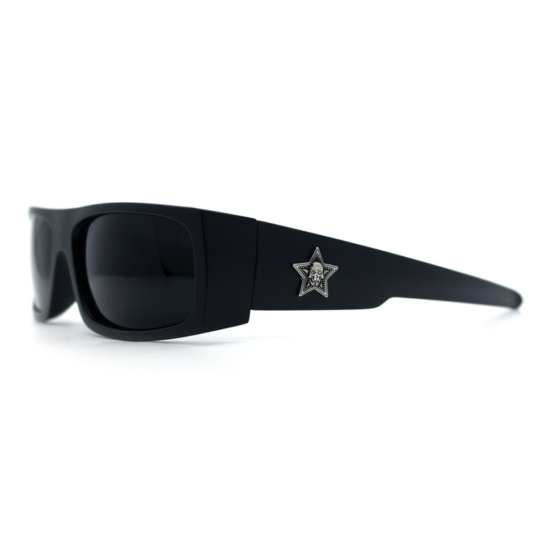 Mens Star Skull Logo 90s Rectangular Wrap Around Biker Plastic Sunglasses
