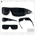 Mens Star Skull Logo 90s Rectangular Wrap Around Biker Plastic Sunglasses
