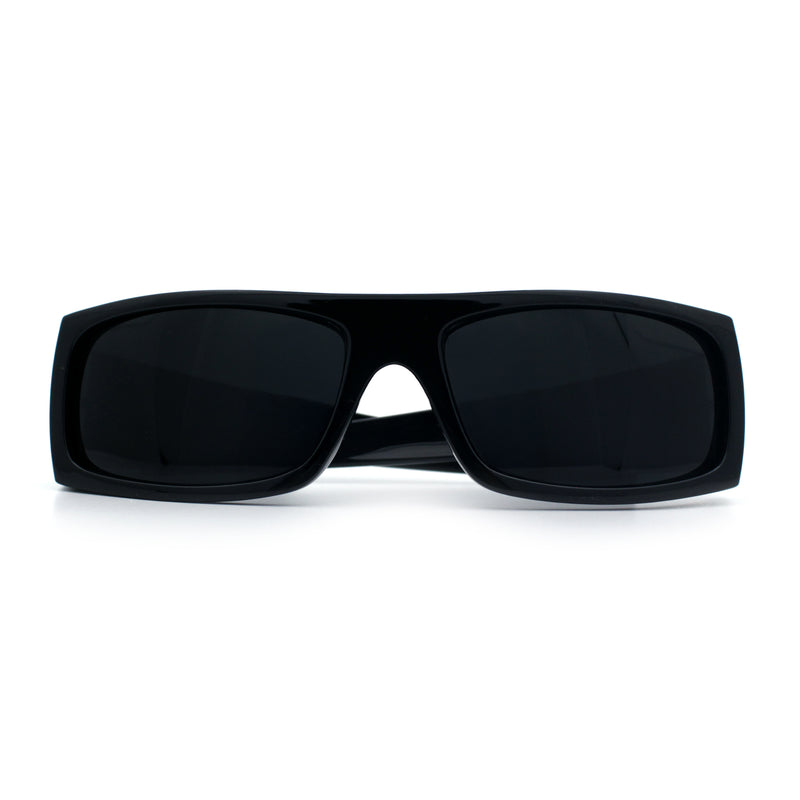Mens Star Skull Logo 90s Rectangular Wrap Around Biker Plastic Sunglasses