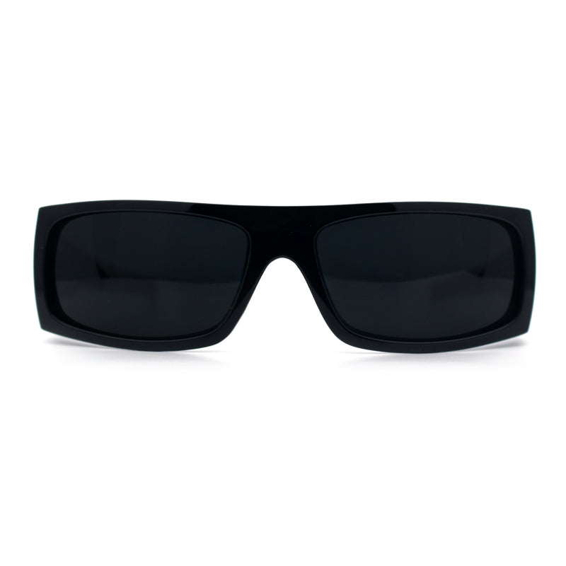 Mens Star Skull Logo 90s Rectangular Wrap Around Biker Plastic Sunglasses