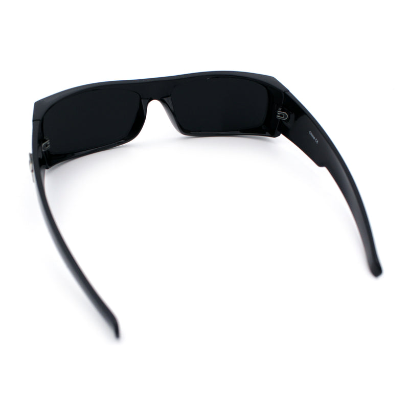 Mens Star Skull Logo 90s Rectangular Wrap Around Biker Plastic Sunglasses